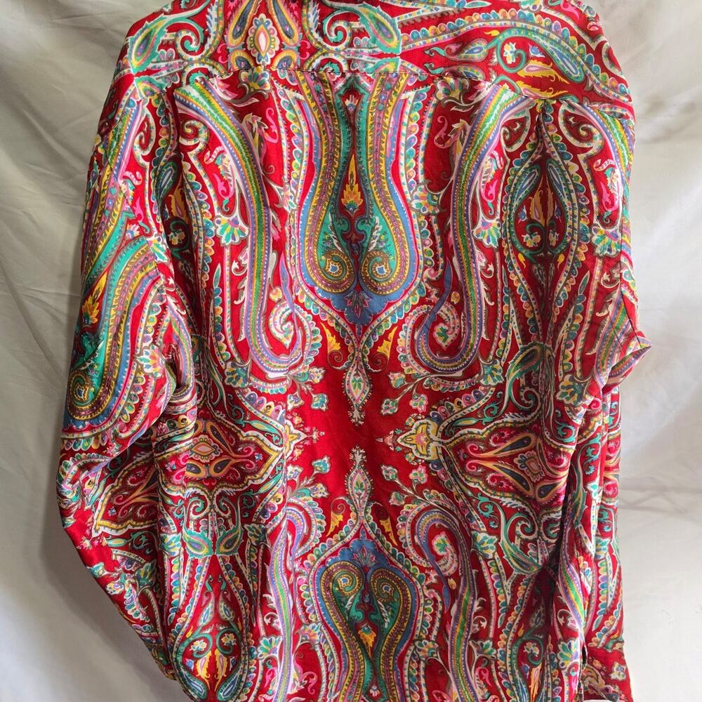 Polo Ralph Lauren Mens Silk Paisley Button Down Shirt Red Multicolor Large - Picture 2 of 4